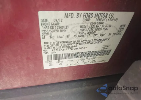 2013 Ford Explorer Sport z USA, uszkodzony, nr VIN 1FM5K8GT7DGB29621